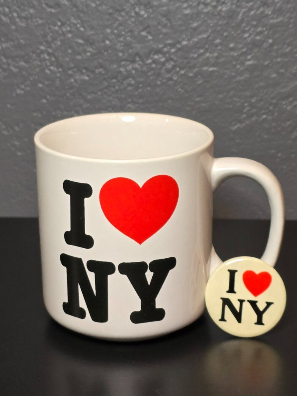 Vintage I Love NY Mug & Pinback Button Lot NG Slater Corp NYC Souvenir Set